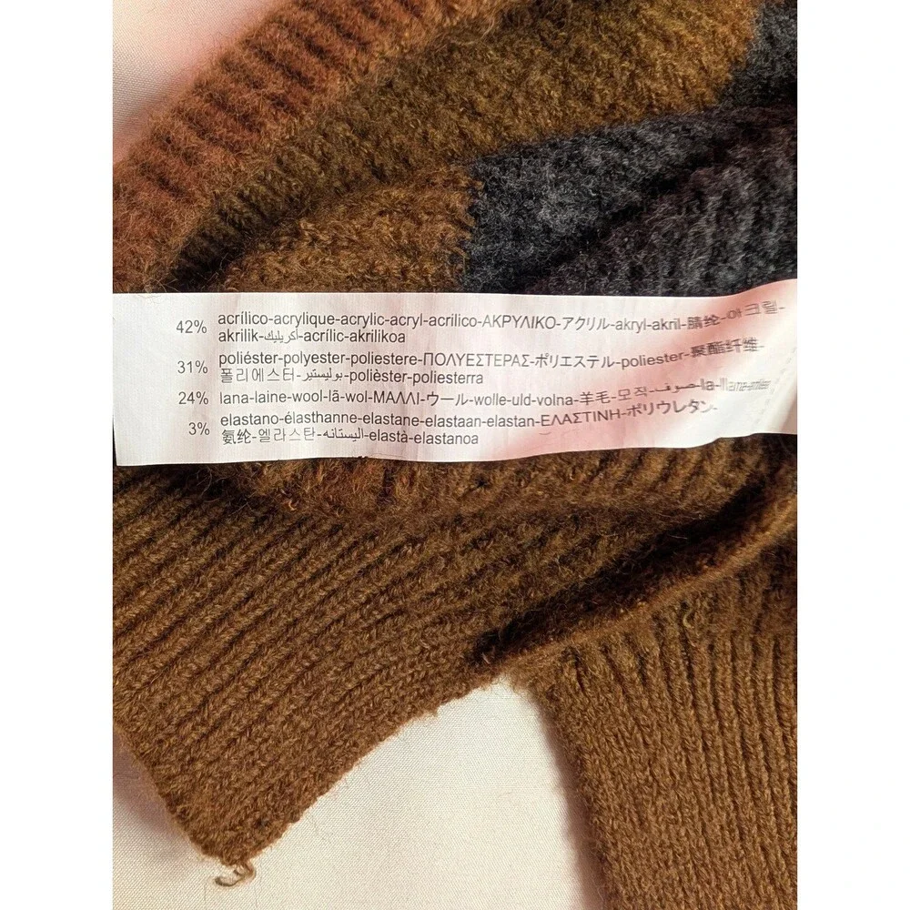 Boys Zara Crewneck Color Block Wool Blend Sweater Brown Gray Size 11-12